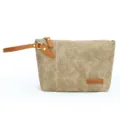 Vintage canvas clutch bag for men with wrist strap, casual retro zipper coin purse pouch. - Khaki