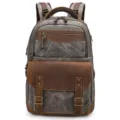 Vintage canvas camera backpack for men, durable leather trim travel laptop rucksack - K813 Grey