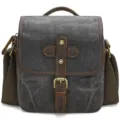 Vintage canvas DSLR camera bag shoulder messenger bag with leather trim and brass hardware - Dark Gray