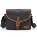 Vintage canvas DSLR camera bag with leather trim, shockproof photography messenger shoulder bag. - Dark Gray
