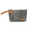 Vintage Canvas Clutch Bag Mens Casual Waxed Pouch Wrist Strap Small Storage Organizer - Batik Army Green