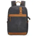Vintage waxed canvas camera backpack waterproof casual leather trim travel rucksack bag - Dark Gray
