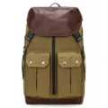 Vintage canvas backpack for men with brown leather trim, casual travel daypack brown. - Khaki