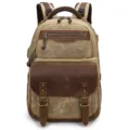 Vintage canvas leather backpack for travel and photography, durable multi-pocket rucksack. - K813 Khaki