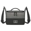 PU leather camera shoulder bag, crossbody dslr photography case with grey black color block. - Gray