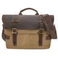 Vintage canvas leather messenger bag for men, stylish retro casual shoulder laptop bag. - Khaki