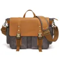 Vintage canvas messenger bag for men, casual crossbody bag with leather flap and dual buckles. - S11 Grey