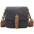 Waterproof canvas DSLR camera shoulder bag with leather trim and adjustable strap. - Dark Gray