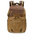 Vintage canvas leather backpack for outdoor travel, DSLR camera and laptop storage. - Earthy Yellow