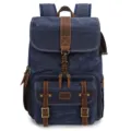 Vintage canvas leather backpack for men women large capacity casual laptop rucksack - Blue