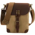 Men's casual canvas single shoulder crossbody bag retro messenger bag in khaki color - 8 Inch / Khaki