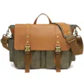Vintage canvas messenger bag for men, casual outdoor shoulder bag with leather flap. - S11 Army Green