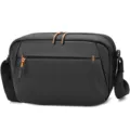 Black camera shoulder bag professional photography crossbody case with orange zipper accents - Black