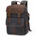 Vintage canvas leather backpack for men, waterproof casual travel daypack, brown grey. - Dark Gray
