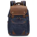 Vintage canvas leather backpack for men casual travel laptop rucksack outdoor camera bag. - Blue