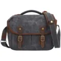 Vintage waxed canvas DSLR camera bag, multi-functional waterproof shoulder messenger. - LR Dark Grey