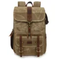 Vintage canvas camera backpack large capacity laptop rucksack for men and photography travel - Khaki