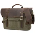 Vintage canvas messenger bag for men, casual crossbody shoulder bag with leather flap. - Army Green