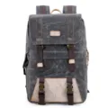 Vintage waterproof canvas camera backpack, casual DSLR lens rucksack with leather trim. - Black and Gray