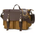 Vintage canvas messenger bag for men, casual crossbody shoulder bag with leather accents. - S11 Earthy Yellow