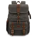 Vintage canvas leather backpack large capacity casual daypack laptop camera travel bag grey - Gray