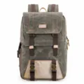 Retro waterproof canvas camera backpack, casual double shoulder dslr photography bag with leather. - Army Green