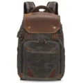 Vintage canvas leather camera backpack, waterproof dslr laptop rucksack for outdoor travel. - Gray