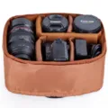Waterproof padded DSLR camera insert bag with removable dividers for photography gear storage. - Horizontal / Brown