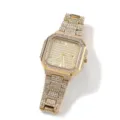 Herren quadratische eisbesetzte Quarzuhr mit goldfarbenem Metallarmband und Strass. - Quadratischer Strass-Stil (W2655) / Gold