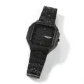 Modische schwarze eckige Herren Quarz Armbanduhr mit glänzenden Strasssteinen und Metall. - Quadratischer Strass-Stil (W2655) / Schwarz