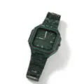 Herren grüne versteinerte quadratische Quarzuhr mit Strass Pave Zifferblatt Armband. - Quadratischer Strass-Stil (W2655) / Grün