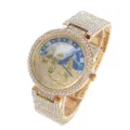 Montre quartz dorée en strass avec cadran léopard élégant et chiffres romains tendance. - Or