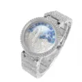 Montre quartz strass étincelante avec cadran panthère bleu et bracelet argenté élégant. - Argent