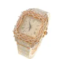 Montre pour homme carrée luxueuse, incrustée de strass avec une lunette effet épines dorée. - Or