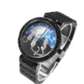 Montre à quartz en strass noir avec cadran léopard luxueux et chiffres romains pour femmes. - Noir et Bleu