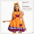 Plus size Halloween pumpkin Lolita maid cosplay costume dress set with accessories - S / Set