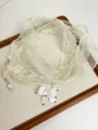 Elegant sheer chiffon ribbon necklace with pearls and a sparkling flower pendant. - White