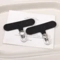 Lengueta de cordon para telefono movil de tela Oxford negra resistente parche de metal T. - 6x4.5cm 1 Pieza/Paquete / Anillo Plateado & Negro Clásico