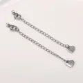Cadena de extensión de acero inoxidable con mosquetón y colgante de corazón DIY. - Brillante / Longitud Aprox. 72mm 1 Pieza/Paquete / Color Acero