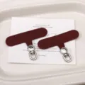 Junta de cordón de teléfono T de tela oxford roja con accesorio de lengüeta metálica. - 6x4.5cm 1 Pieza/Paquete / Anillo Plateado & Rojo Vino