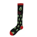 Christmas avocado print mid-tube sports socks, breathable black and red cotton blend for daily wear. - S/M / Avocado