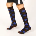 Men over-the-knee argyle patterned socks, breathable comfort casual long sport socks. - 26 Rhombus Coffee