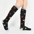 Chaussettes de compression noires cœurs colorés, chaussettes de sport genou respirantes. - Taille unique / Gris