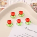 Acrylic tulip beads red green gradient DIY charm jewelry making accessories cute floral pendants - 20 Pack Set / Red