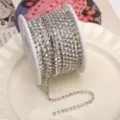 Silver rhinestone chain roll for DIY crafts, phone case decoration and nail art accessories. - White Rhinestone (SS10) / 2.6mm (1 Meter Pack) / Silver Base