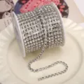 Silver rhinestone chain cup chain crystal trim for DIY crafts jewelry making and phone case - White Rhinestone (SS16) / 3.4mm (1 Meter Pack) / Silver Base