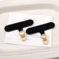 Junta de metal de tela Oxford negra en forma de T para cordón de teléfono accesorio DIY - 6x4.5cm 1 Pieza/Paquete / Anillo Dorado & Negro Clásico