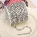 Rhinestone chain roll, silver cup chain glass diamond crystal trim for DIY craft project - White Rhinestone (SS18) / 4mm (1m Pack) / Silver Base