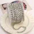 Silver rhinestone cup chain, dense glass diamond chain for DIY crafts, phone case and nail art. - White Rhinestone (SS28) / 6mm (1 Meter Pack) / Silver Base