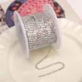 Rhinestone cup chain for DIY phone case nail art decoration sparkly glass crystal trim spool - AB Iridescent (SS6.5) / 2mm (1m Pack) / Silver Base